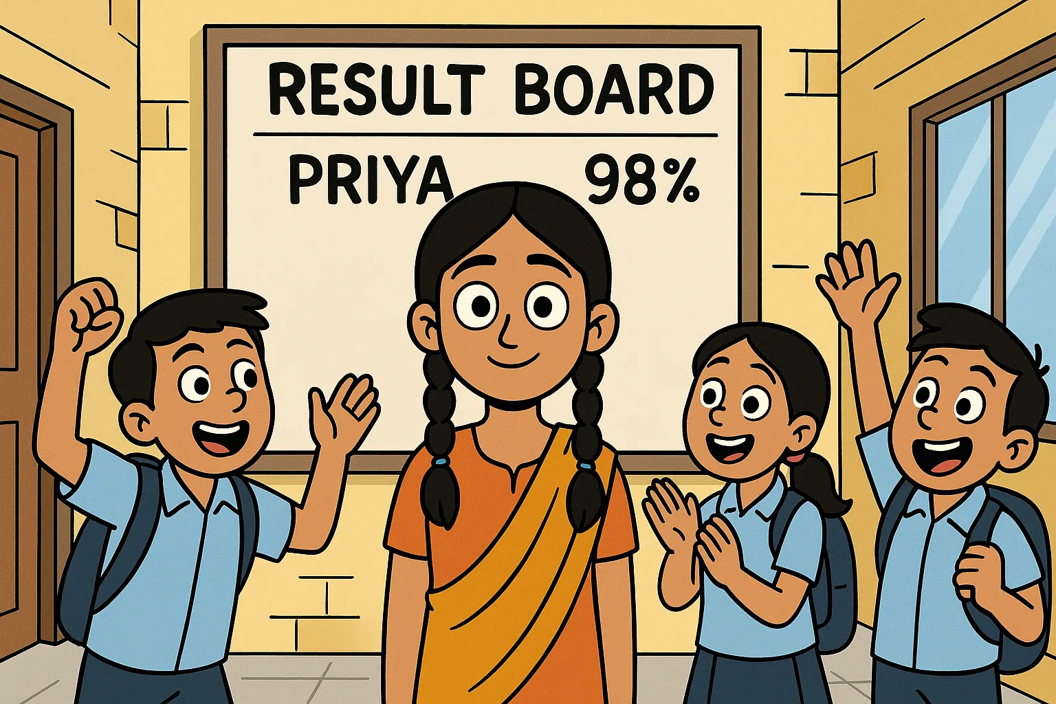 Riya result board ke saamne khadi - cartoon