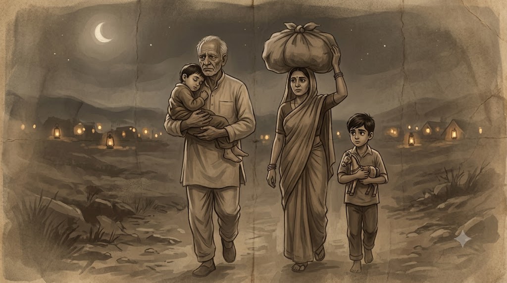 Dadaji 1947 ki yatra yaad karte hue, purani photo haath mein liye - azadi ki kahani hindi