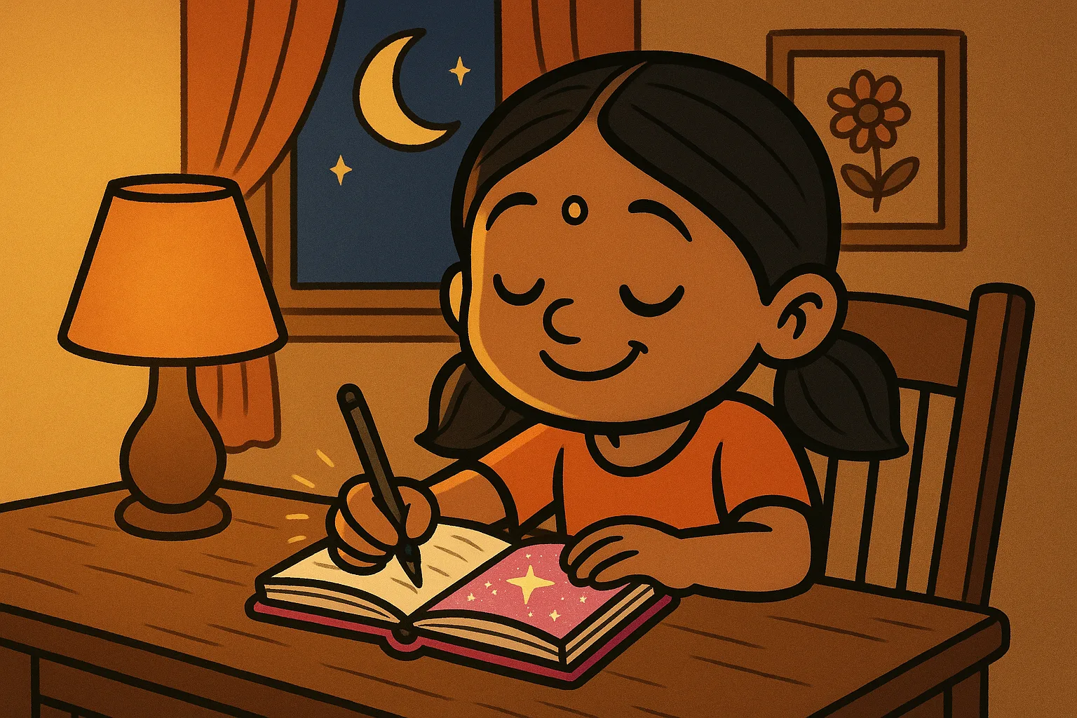 Gudiya khush hoke diary mein likhti hui - cartoon