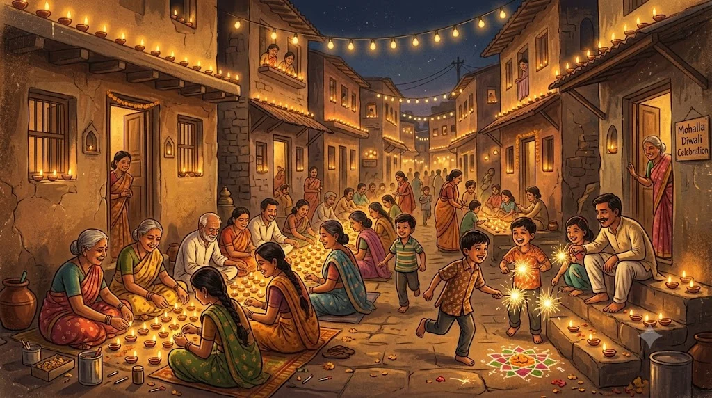 Purane zamane mein mohalle wale milkar diye jalate hue - diwali ka mahatva story hindi
