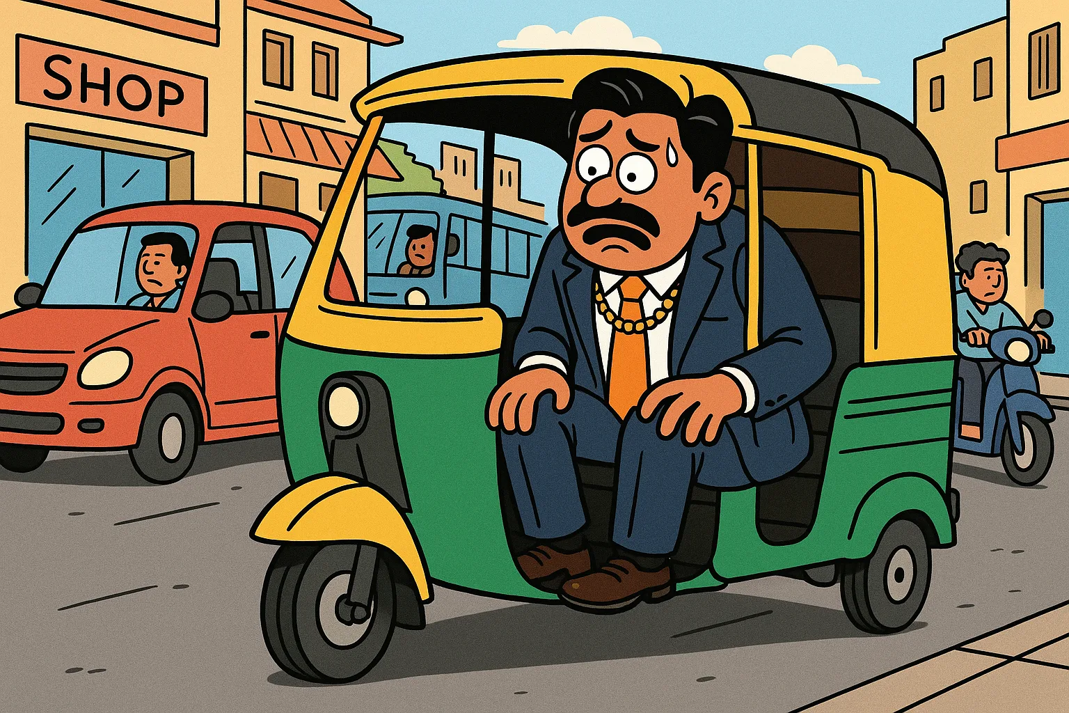 Vikram CEO auto mein baitha - cartoon