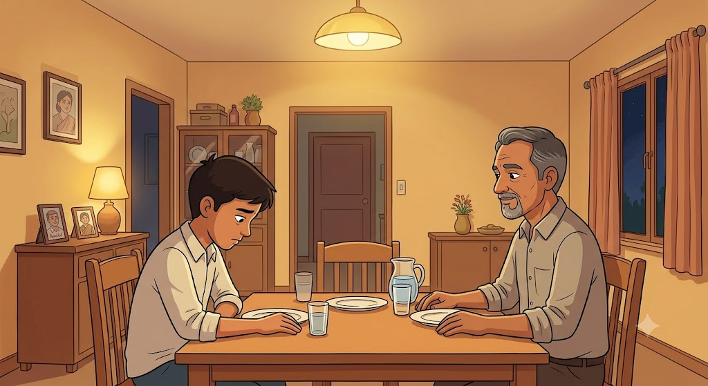 Aryan aur Dad ghar mein baat karte hue - serious moment - cartoon