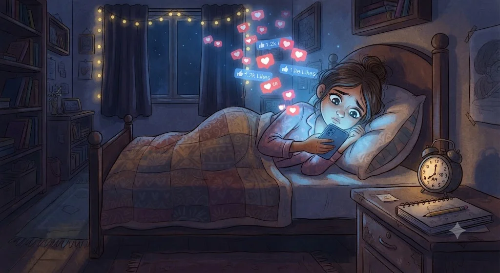 Filter Wali Zindagi - Social Media Ki Kahani - cartoon illustration