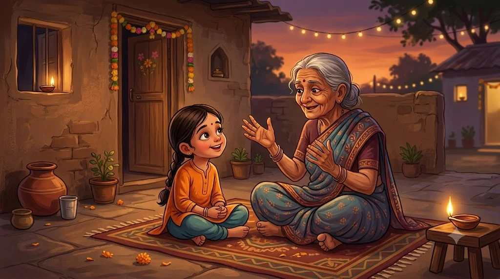 Dadi Aditi ko Ganesh ji ke janm ki kahani sunate hue - bal ganesh ki kahani hindi