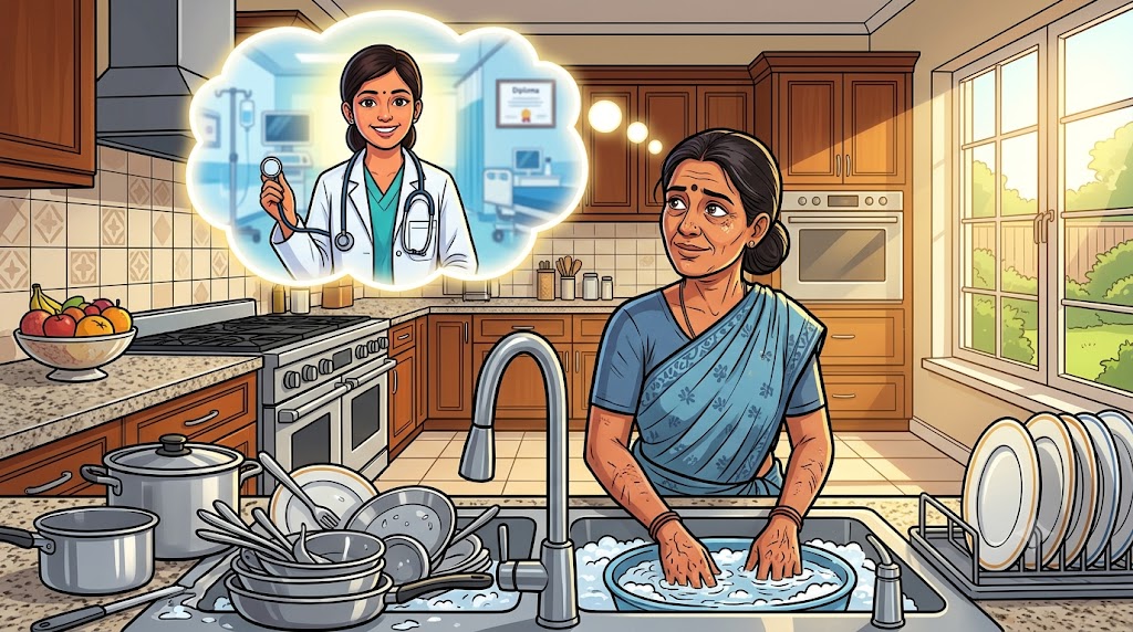 Savitri Maa kaam karti hui - beti ka sapna - cartoon
