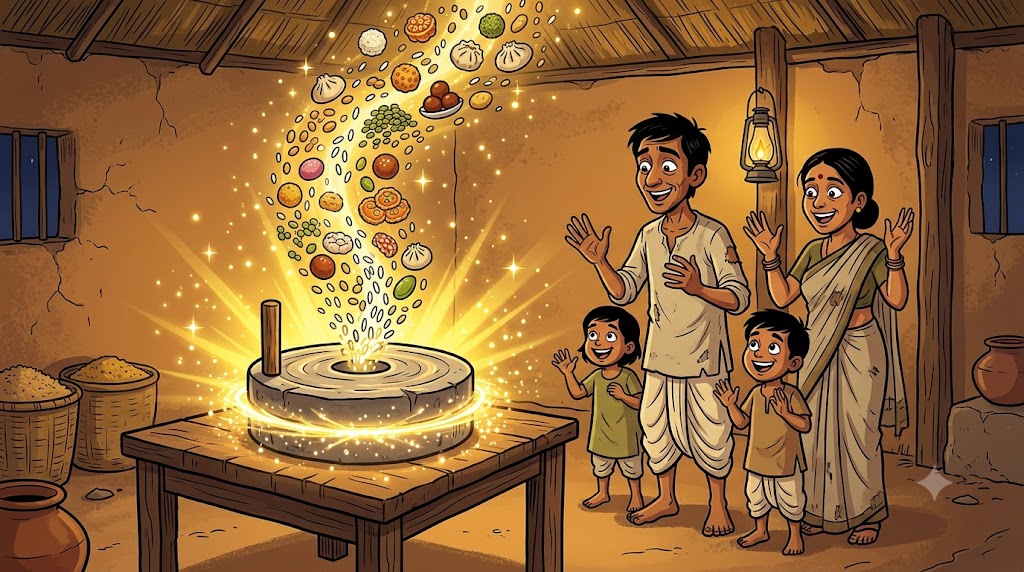 Jadui chakki se khaana nikalta hua - magical scene - cartoon