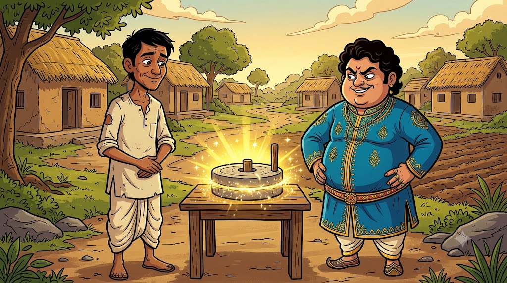 Jadui Chakki Ki Kahani - Magic Mill Hindi Moral Story - cartoon illustration