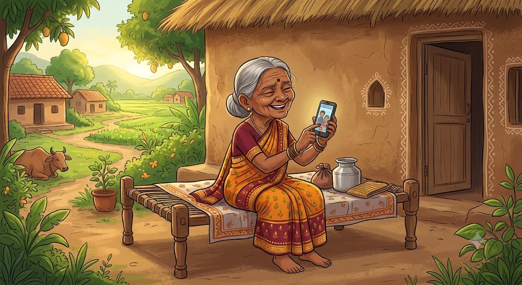 Maa Ka Phone - Ghar Se Door Logon Ki Kahani - cartoon illustration