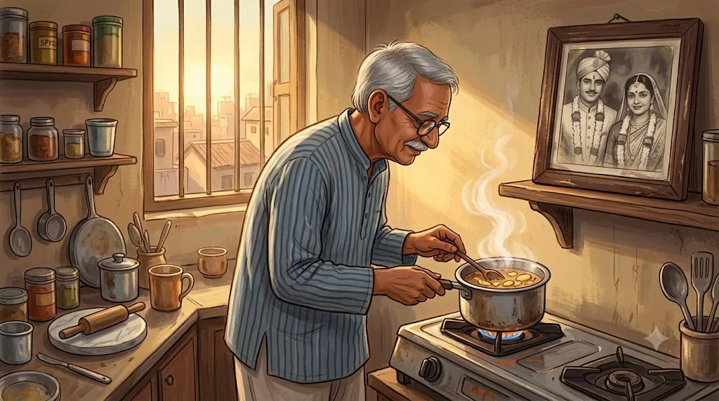 Ramesh Kamla ke liye adrak wali chai banate hue - dementia care emotional story hindi