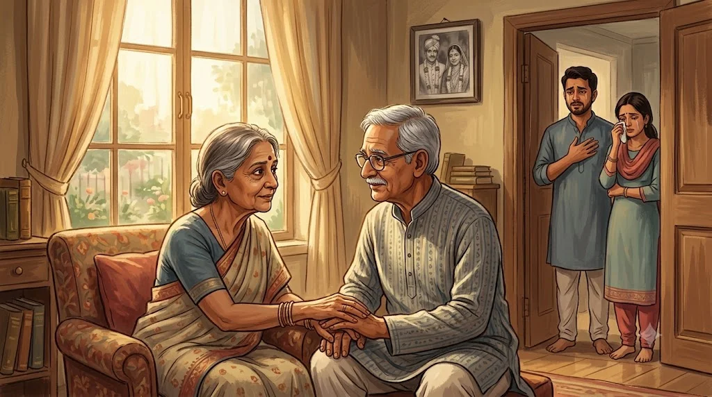 Kamla Ramesh ka haath pakadte hue emotional pal - pati patni ki sacchi mohabbat kahani