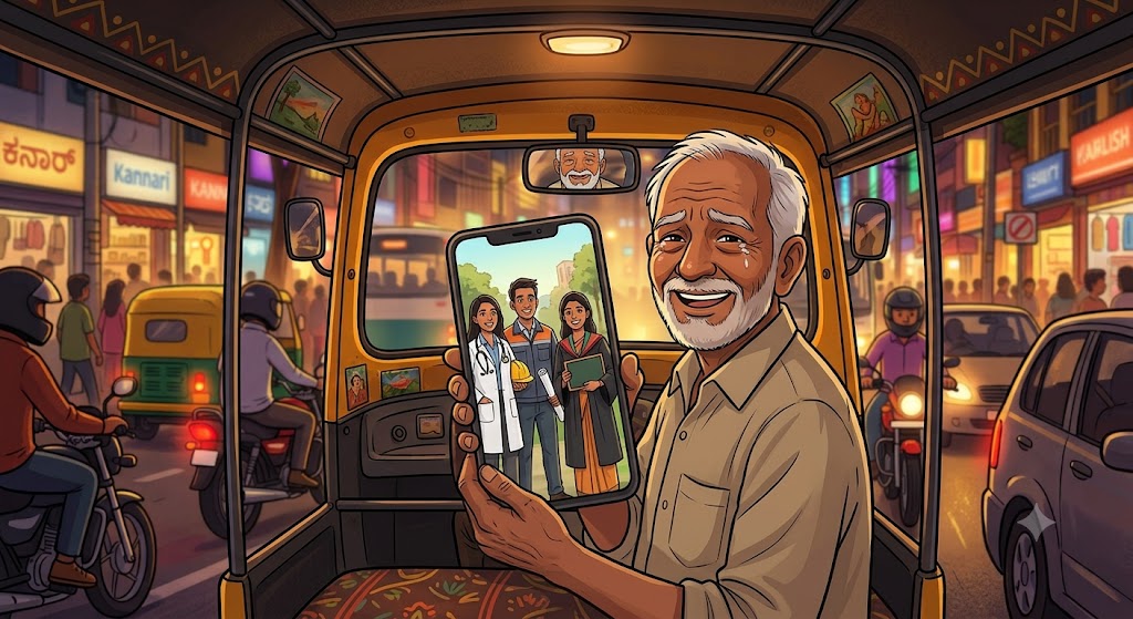 Rickshaw Chacha apne bachchon ki photo dikhate hue - proud father - cartoon