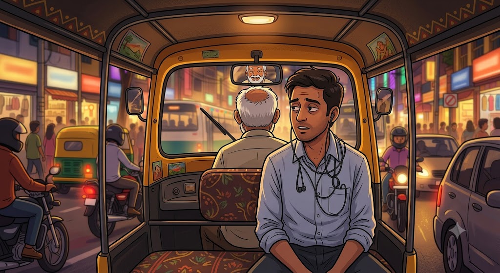 Rahul aur Rickshaw Chacha baat karte hue - raat ka traffic - cartoon