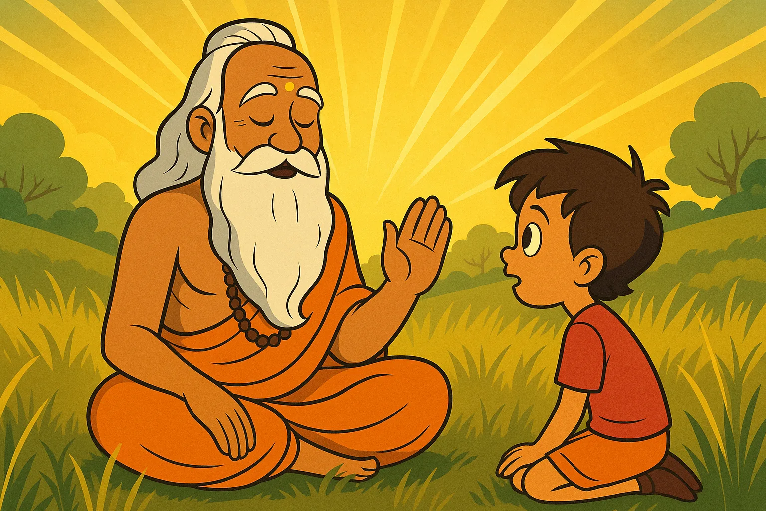 Budha gyaani aur Arjun - jadui roshni mein - cartoon