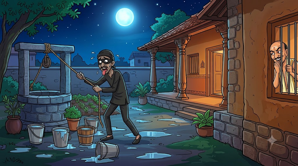 Chor kuen se paani nikalta hua raat mein - cartoon