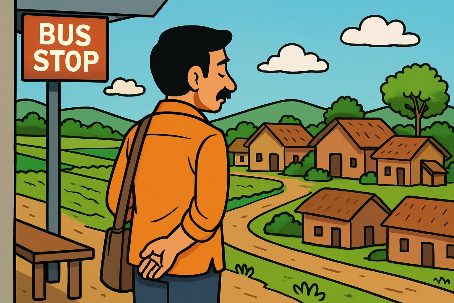 Manoj apne gaon mein wapas - cartoon