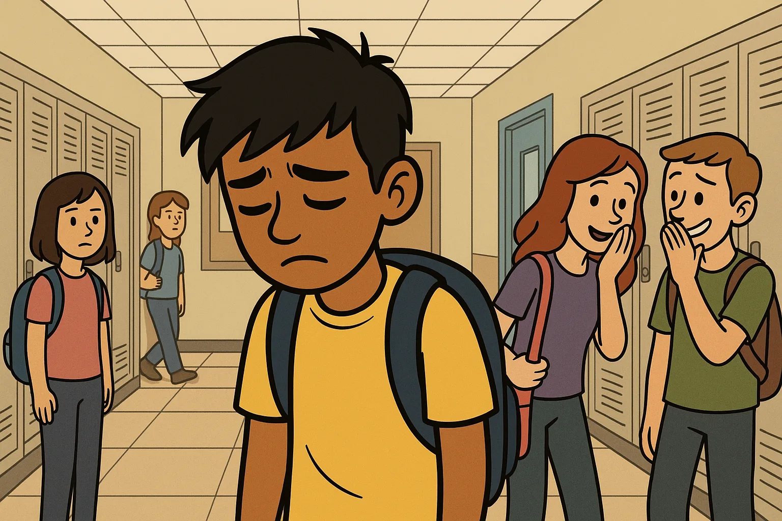 Sahil school mein udaas - cartoon illustration