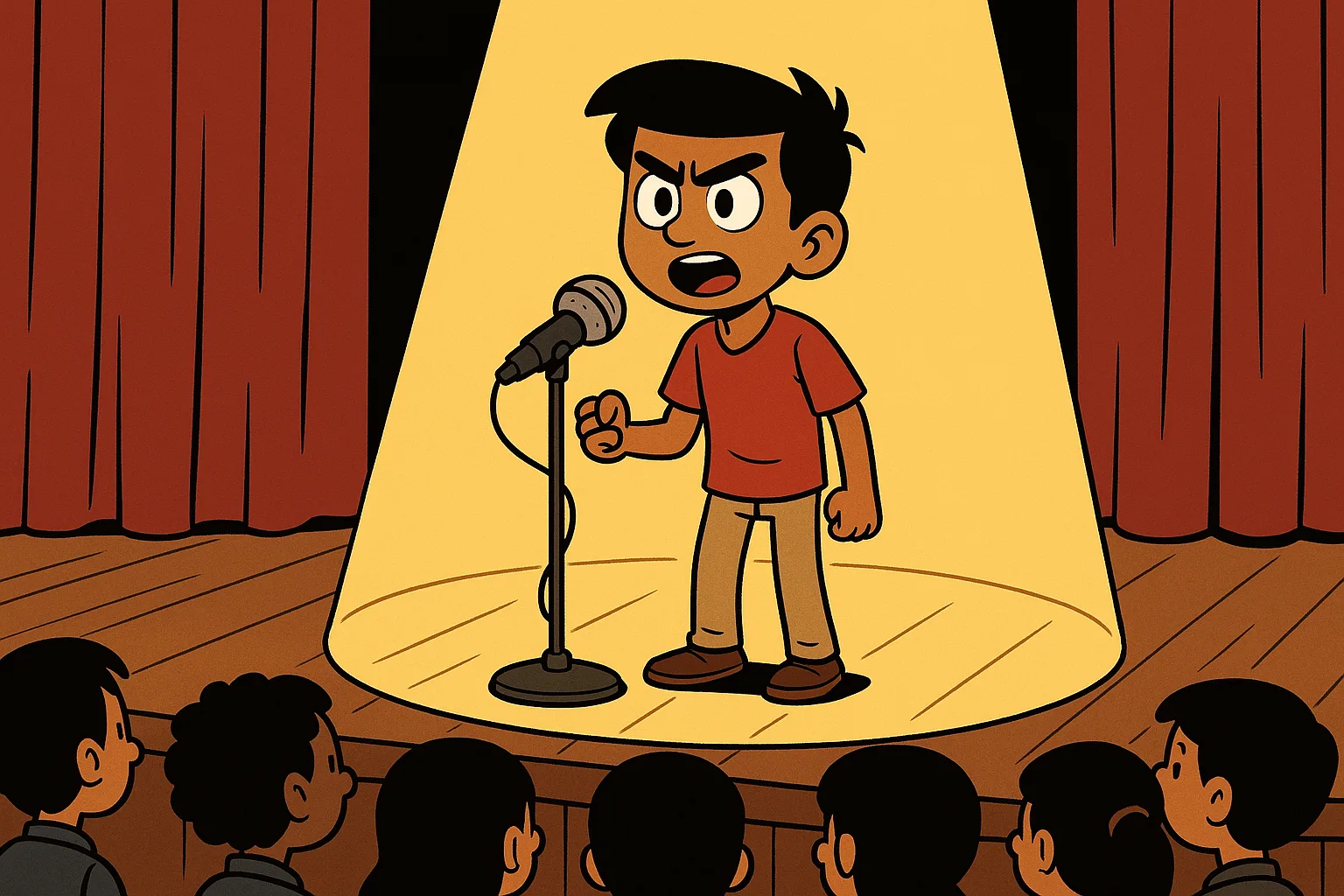 Sahil stage par apni baat kehta hua - brave cartoon